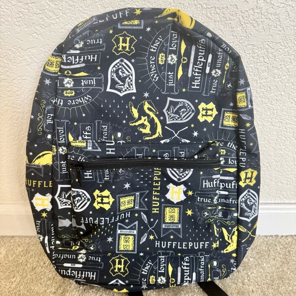 Harry Potter Hufflepuff Backpack Black Yellow Hogwarts House Laptop Bag NWOT
